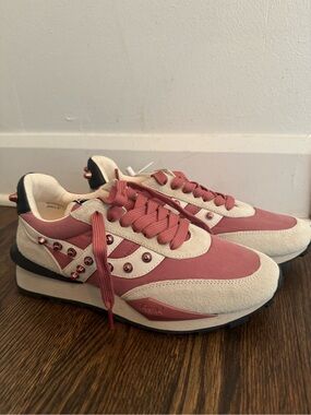Ash Women's Pink and Cream Studded Runner Sneakers